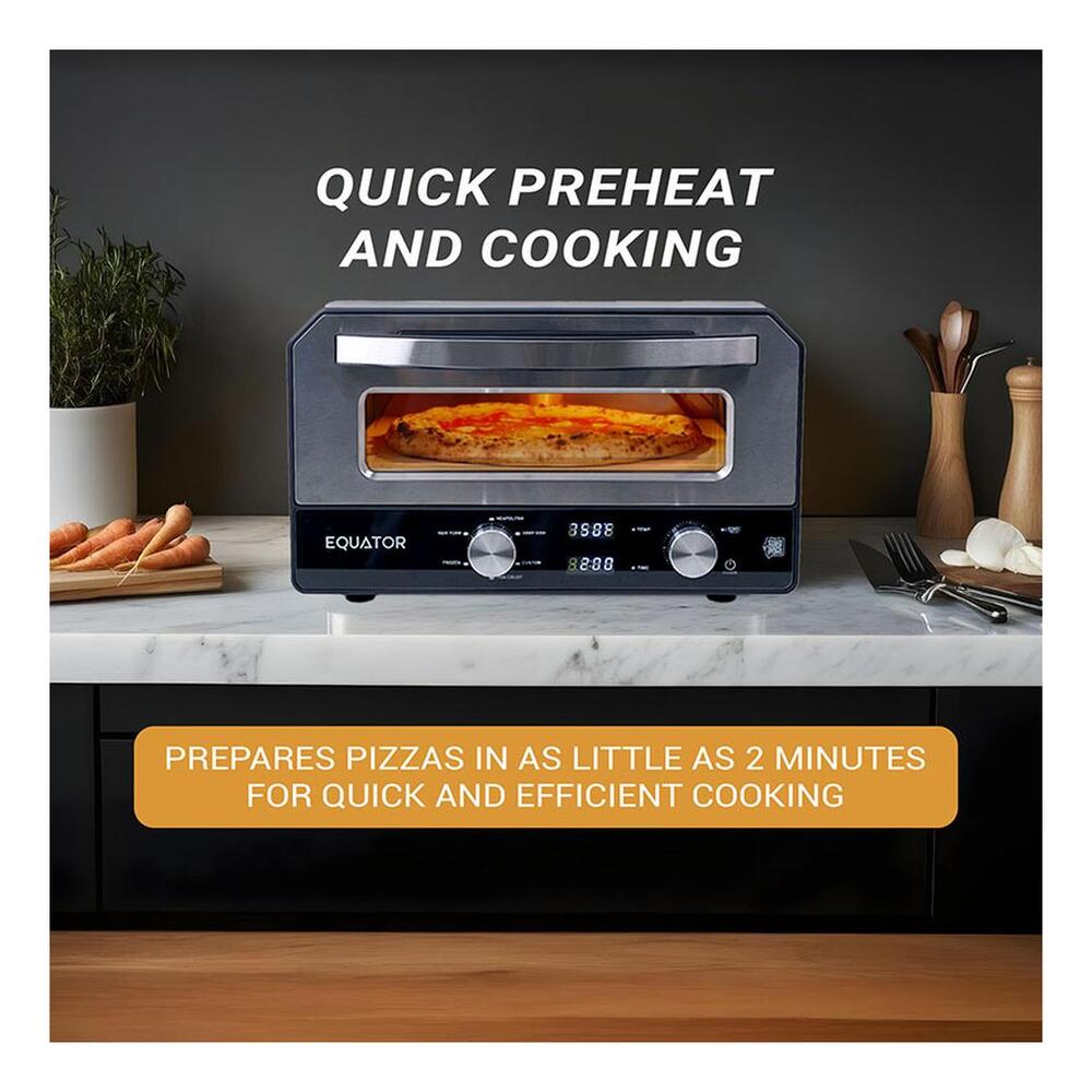 Equator EPO500 18 inch Countertop Electric Pizza Oven with 0.48 cu. ft. Capacity, High Temperature Range, Six Preset Pizza Styles, Quick Preheat and Cooking, in Stainless Steel