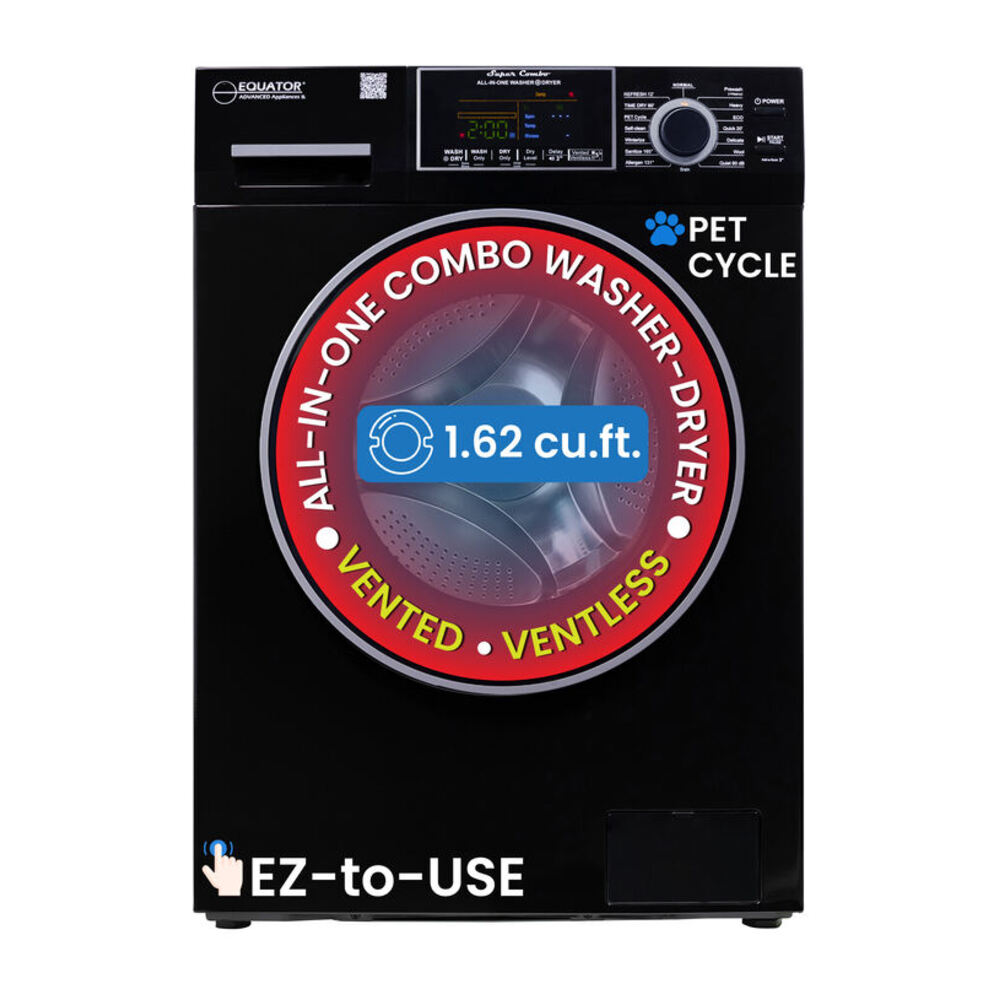 Equator EZ4600 24 inch Front Load Electric Washer and Dryer Combo with 1.96 cu. ft. Capacity, Ventless, Child Lock, Anti-Bacterial Drum Baffle, Sanitize Cycle