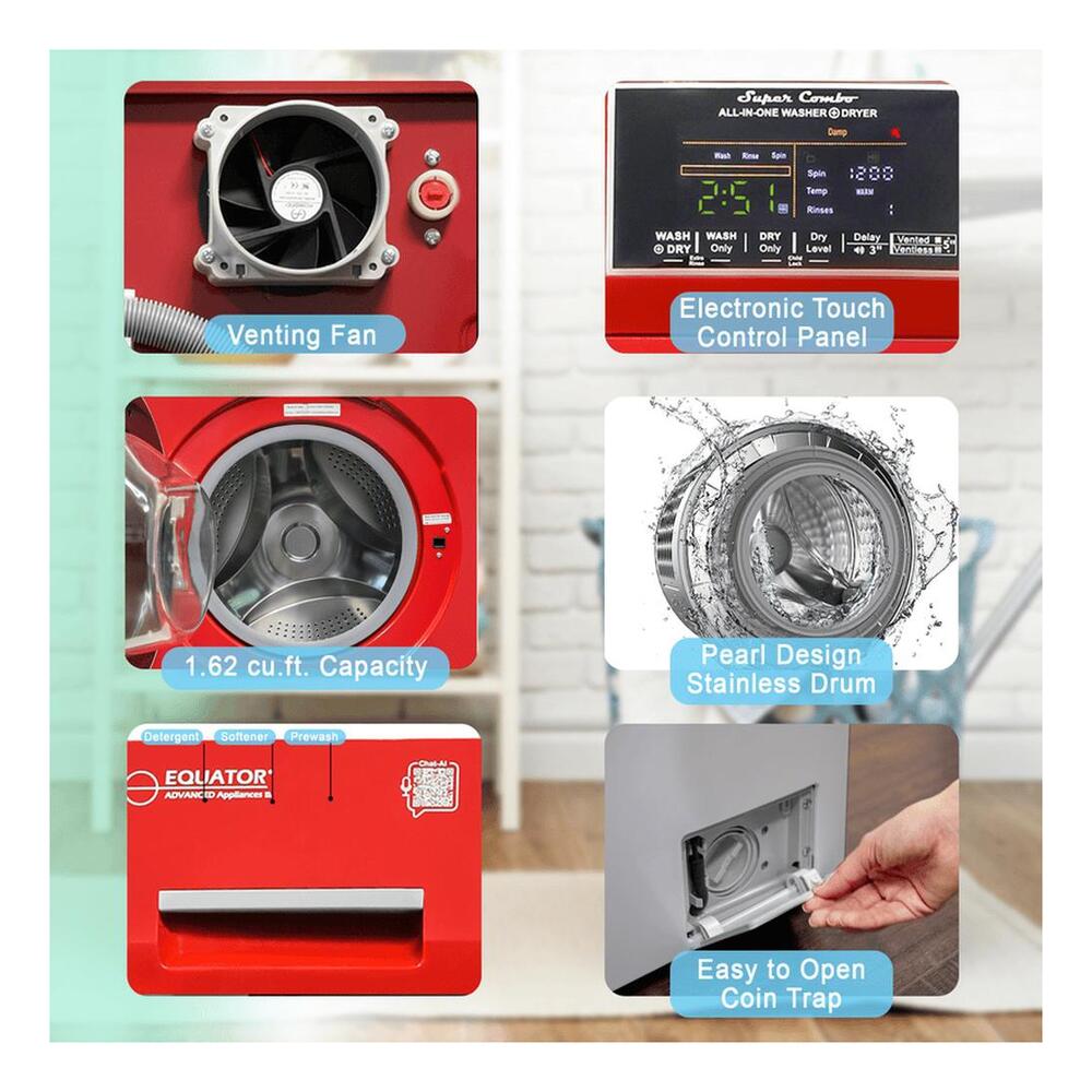 Equator EZ4600 24 inch Front Load Electric Washer and Dryer Combo with 1.96 cu. ft. Capacity, Ventless, Child Lock, Anti-Bacterial Drum Baffle, Sanitize Cycle