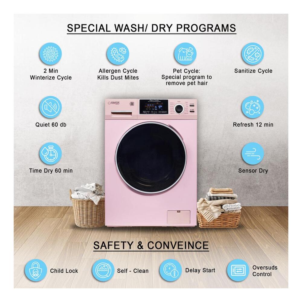Equator EZ4600 24 inch Front Load Electric Washer and Dryer Combo with 1.96 cu. ft. Capacity, Ventless, Child Lock, Anti-Bacterial Drum Baffle, Sanitize Cycle