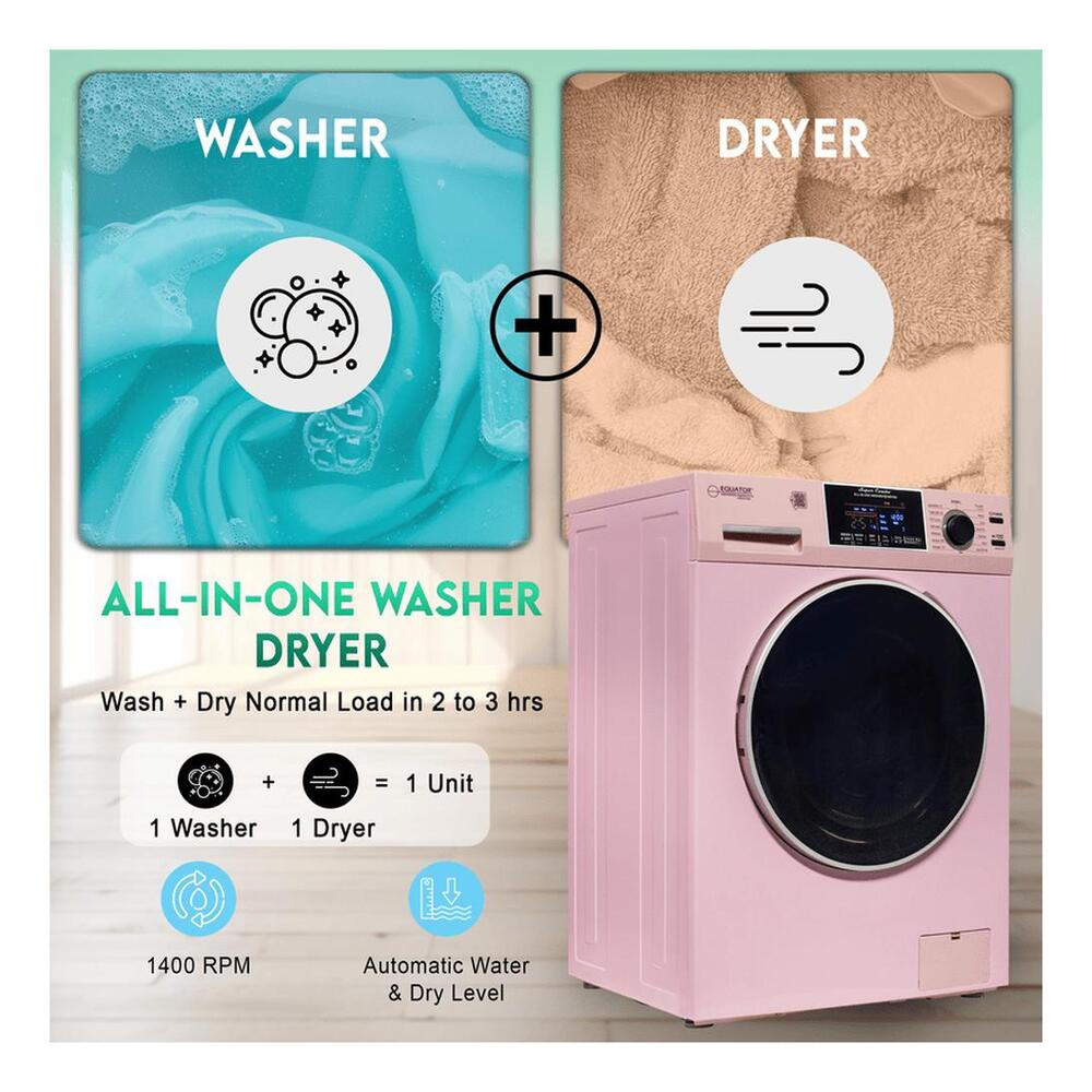 Equator EZ4600 24 inch Front Load Electric Washer and Dryer Combo with 1.96 cu. ft. Capacity, Ventless, Child Lock, Anti-Bacterial Drum Baffle, Sanitize Cycle