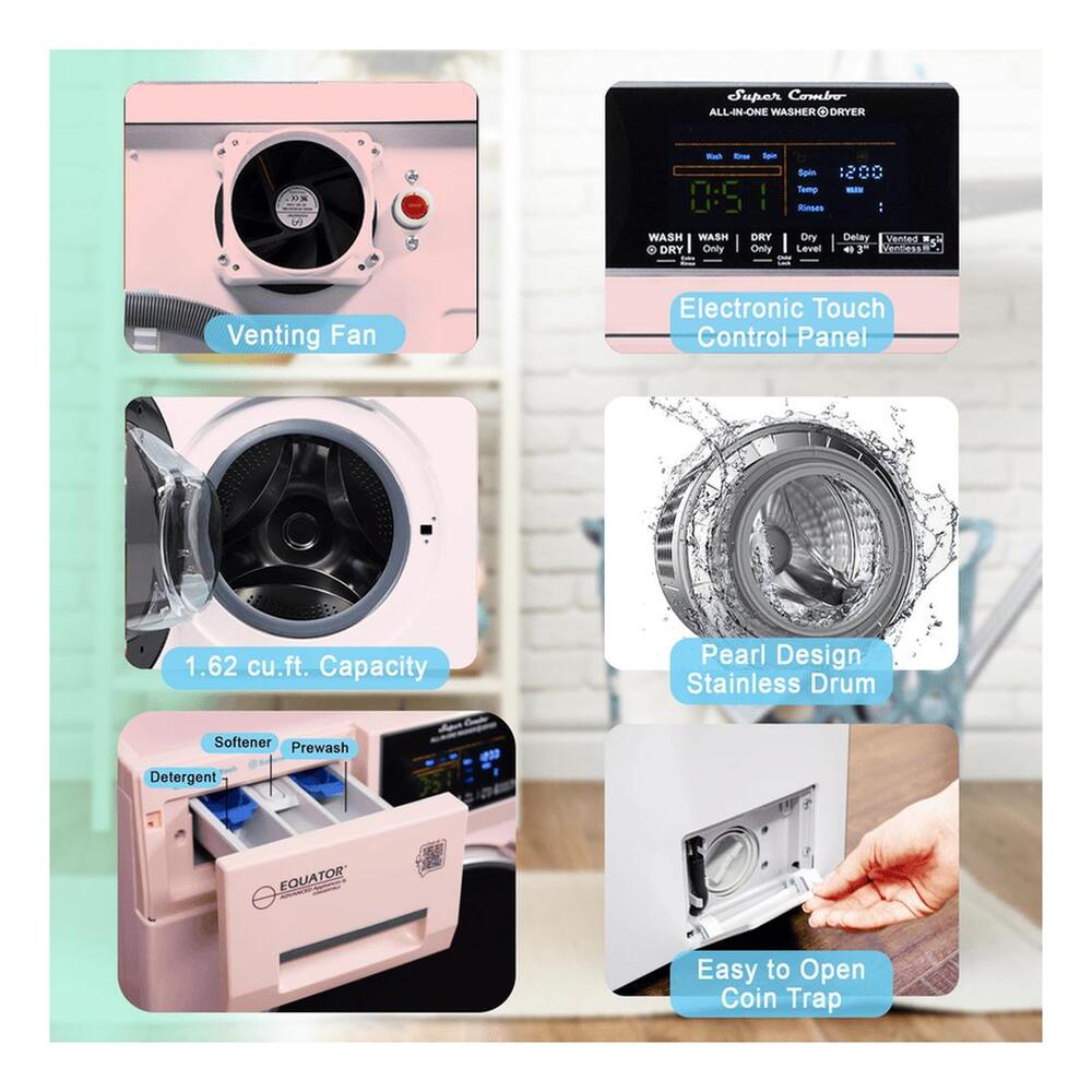Equator EZ4600 24 inch Front Load Electric Washer and Dryer Combo with 1.96 cu. ft. Capacity, Ventless, Child Lock, Anti-Bacterial Drum Baffle, Sanitize Cycle