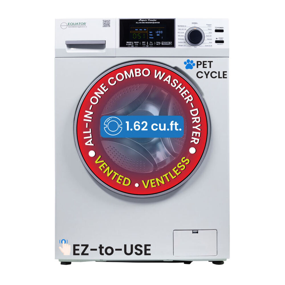Equator EZ4600 24 inch Front Load Electric Washer and Dryer Combo with 1.96 cu. ft. Capacity, Ventless, Child Lock, Anti-Bacterial Drum Baffle, Sanitize Cycle