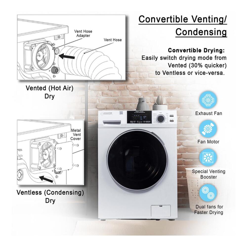 Equator EZ4600 24 inch Front Load Electric Washer and Dryer Combo with 1.96 cu. ft. Capacity, Ventless, Child Lock, Anti-Bacterial Drum Baffle, Sanitize Cycle