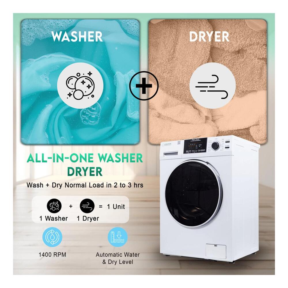 Equator EZ4600 24 inch Front Load Electric Washer and Dryer Combo with 1.96 cu. ft. Capacity, Ventless, Child Lock, Anti-Bacterial Drum Baffle, Sanitize Cycle