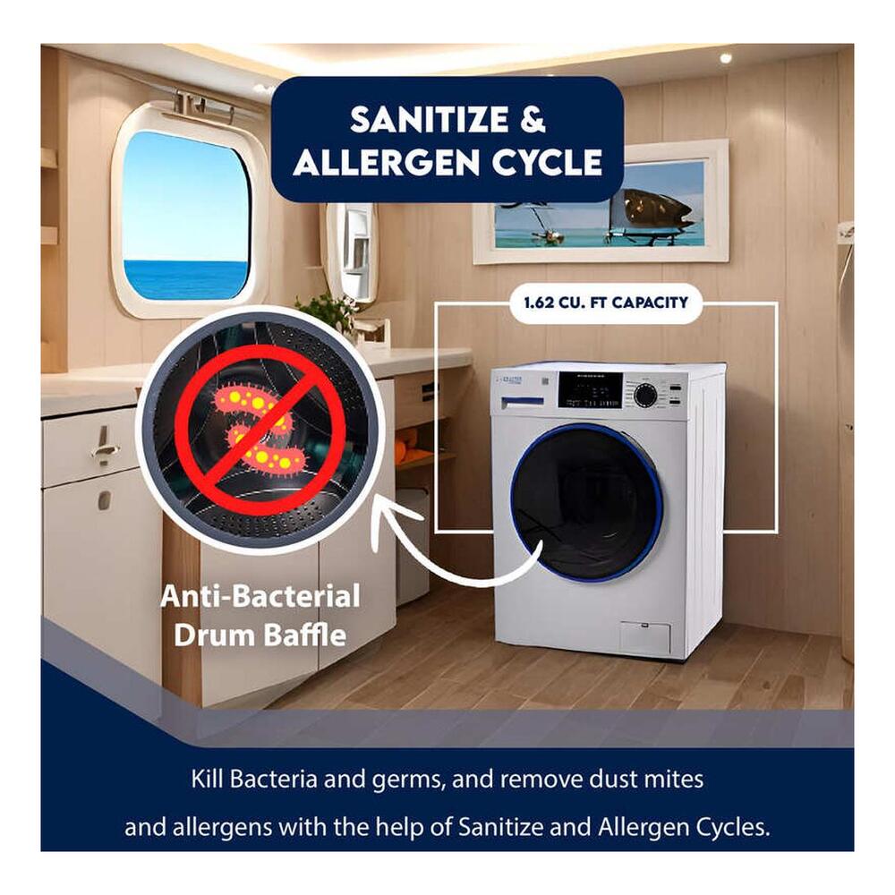 Equator EZ4650 24 inch Marine Combo Washer Dryer, with 1.62 cu. ft. Capacity, Winterize Cycle, Anti Corrosion Ducting, Sanitize Cycle, in White