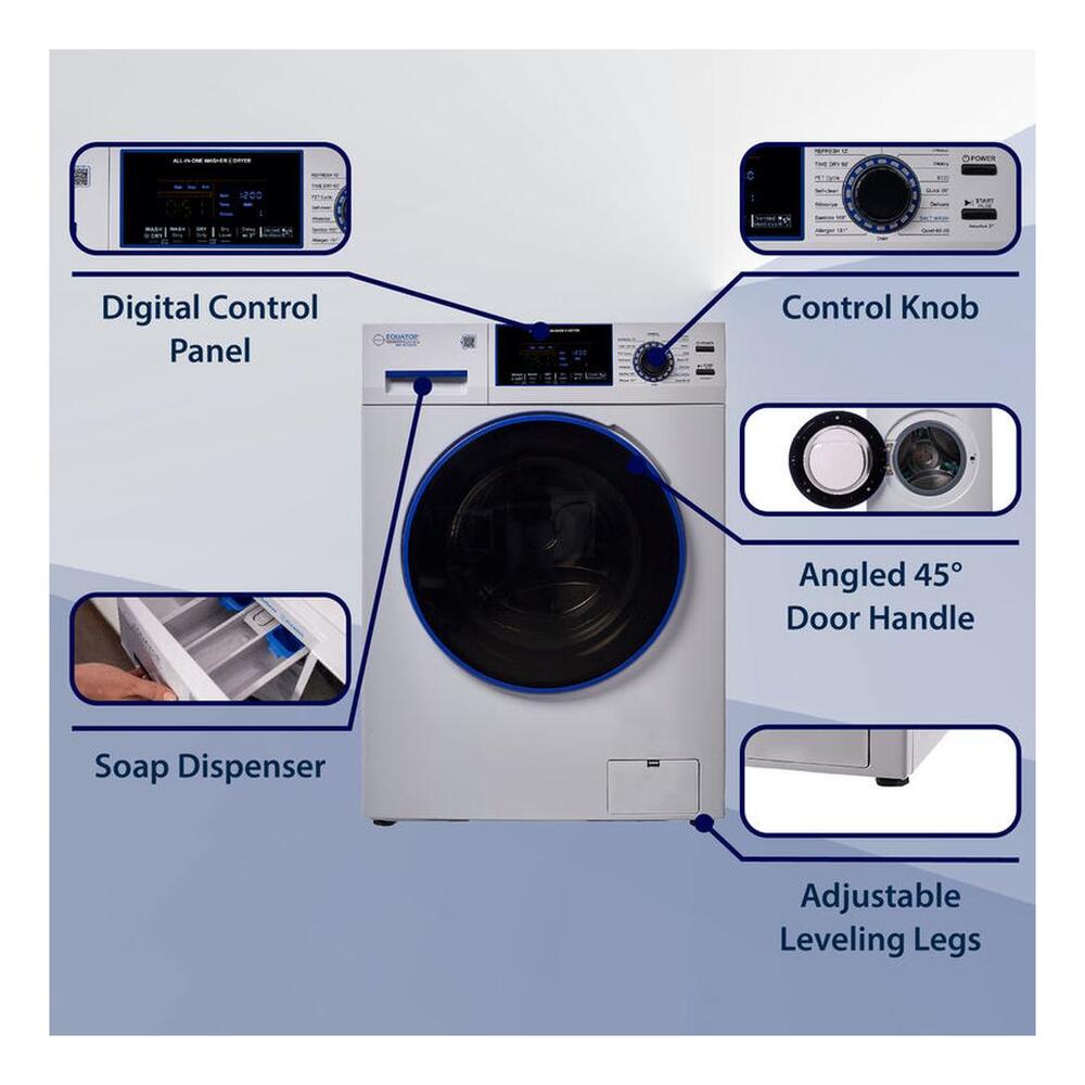 Equator EZ4650 24 inch Marine Combo Washer Dryer, with 1.62 cu. ft. Capacity, Winterize Cycle, Anti Corrosion Ducting, Sanitize Cycle, in White