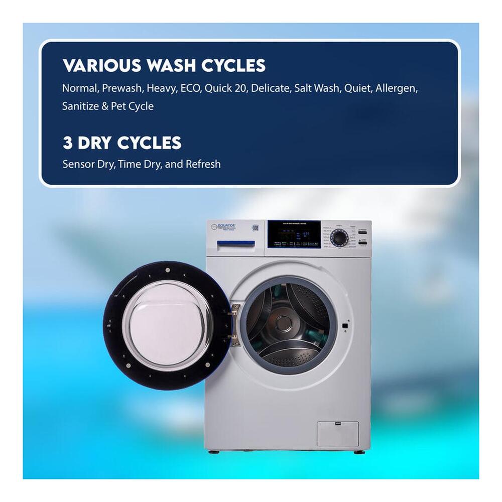 Equator EZ4650 24 inch Marine Combo Washer Dryer, with 1.62 cu. ft. Capacity, Winterize Cycle, Anti Corrosion Ducting, Sanitize Cycle, in White