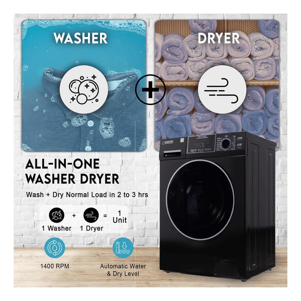 Equator EZ4700C 24 inch Front Load Electric Washer and Dryer Combo with 1.62 cu. ft. Capacity, Ventless, Zero Clearance, Sanitize Cycle, Electronic Control Panel