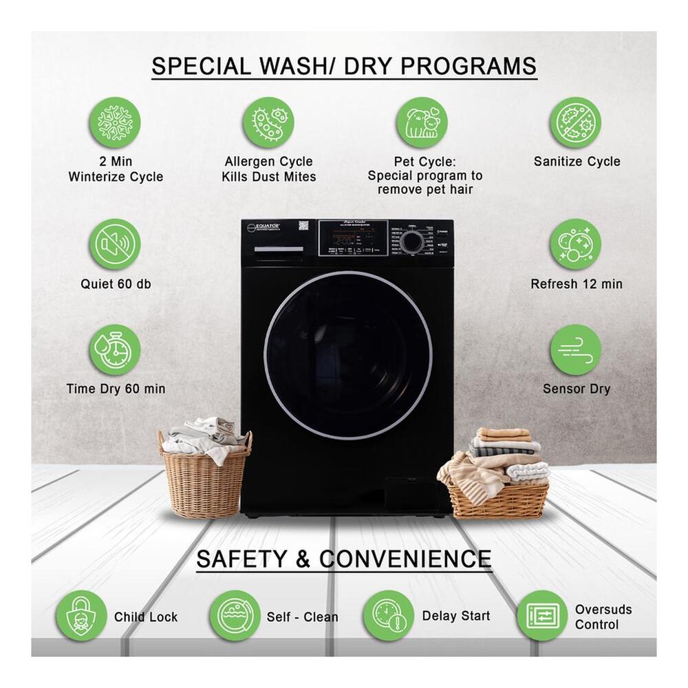 Equator EZ4700C 24 inch Front Load Electric Washer and Dryer Combo with 1.62 cu. ft. Capacity, Ventless, Zero Clearance, Sanitize Cycle, Electronic Control Panel