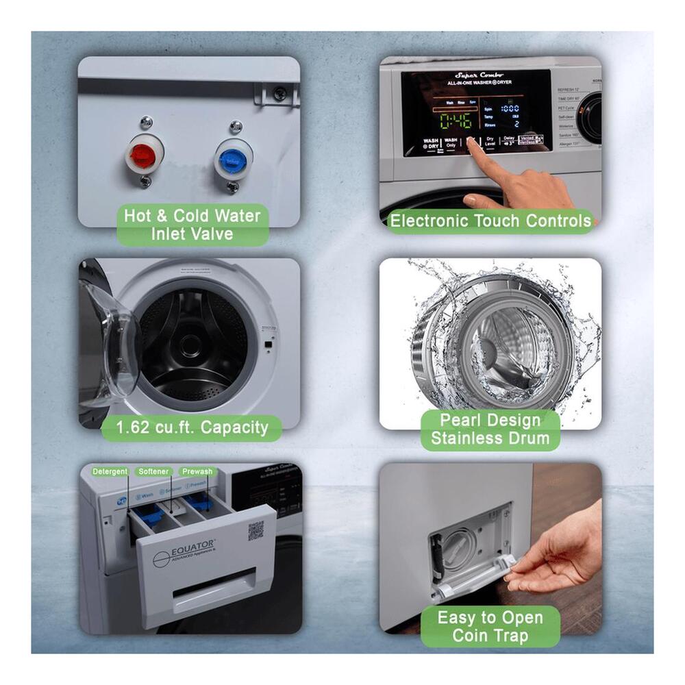 Equator EZ4700C 24 inch Front Load Electric Washer and Dryer Combo with 1.62 cu. ft. Capacity, Ventless, Zero Clearance, Sanitize Cycle, Electronic Control Panel
