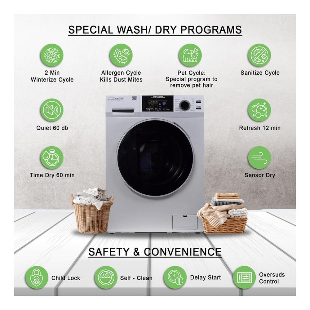 Equator EZ4700C 24 inch Front Load Electric Washer and Dryer Combo with 1.62 cu. ft. Capacity, Ventless, Zero Clearance, Sanitize Cycle, Electronic Control Panel