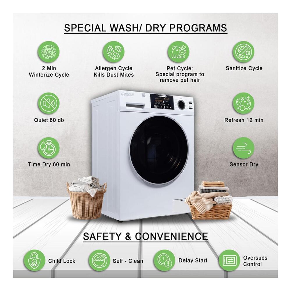 Equator EZ4700C 24 inch Front Load Electric Washer and Dryer Combo with 1.62 cu. ft. Capacity, Ventless, Zero Clearance, Sanitize Cycle, Electronic Control Panel