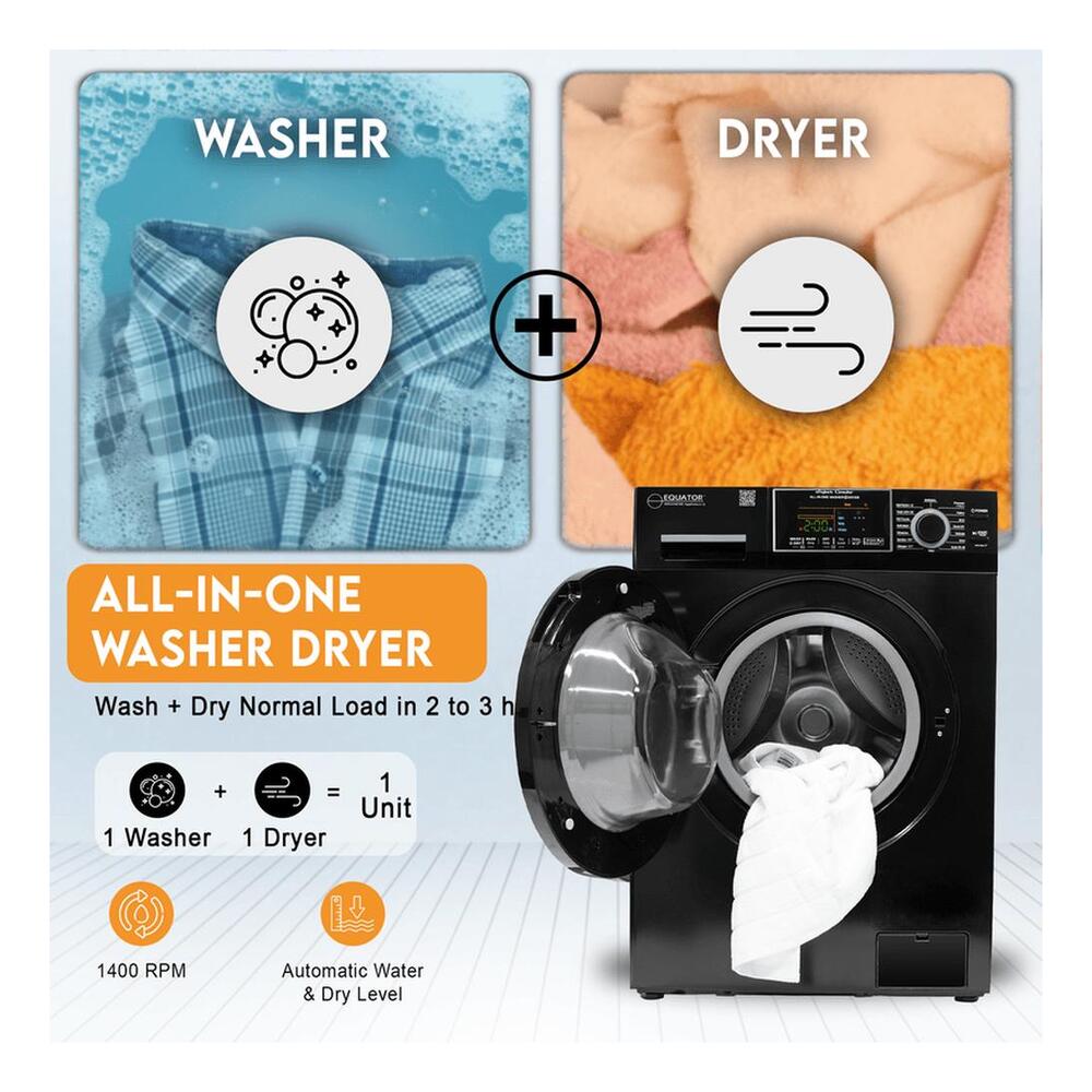 Equator EZ4800V 24 inch Front Load Electric Washer and Dryer Combo with 1.62 cu. ft. Capacity, Vented, Dual Fans, Anti-Bacterial Drum Baffle, Sanitize Cycle