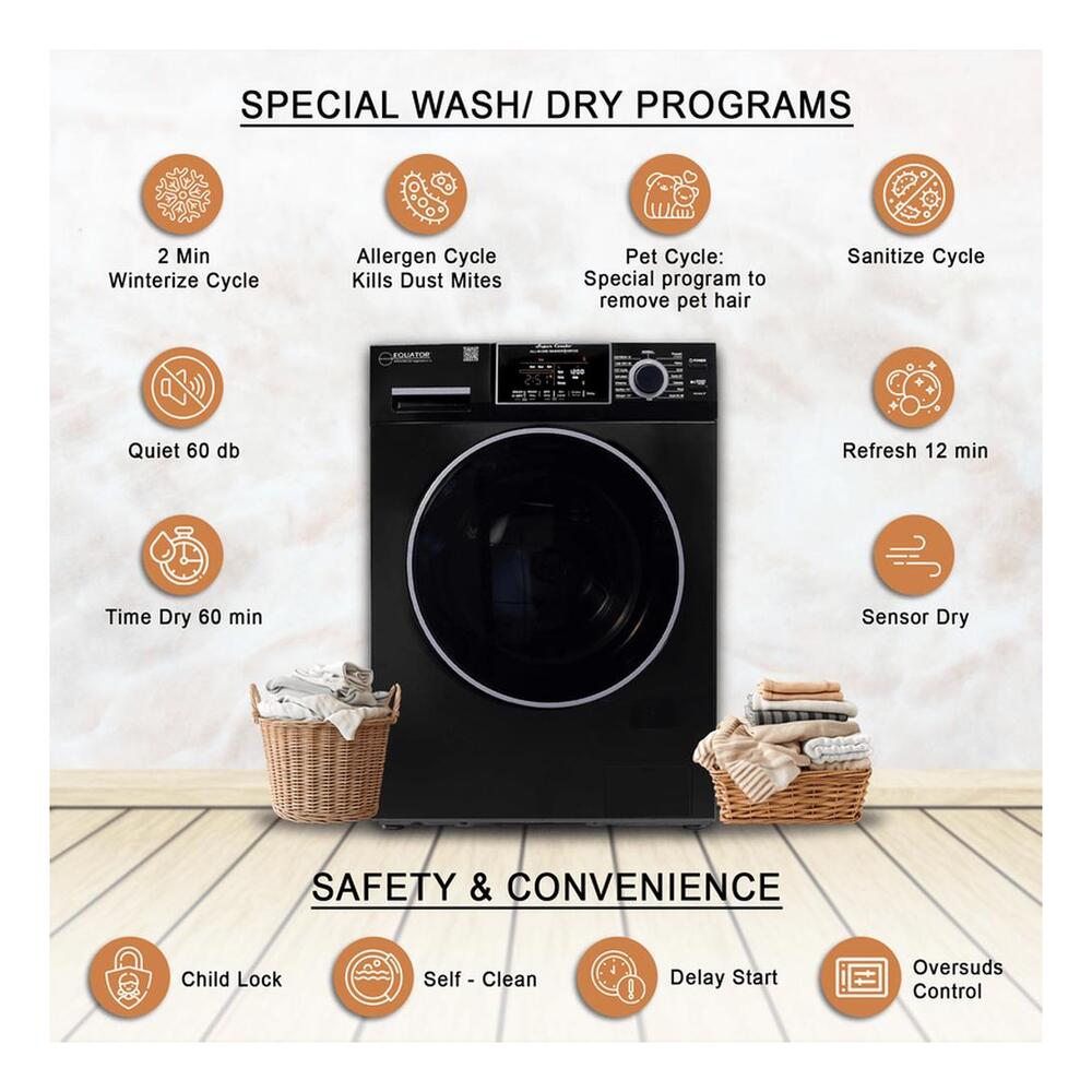Equator EZ4800V 24 inch Front Load Electric Washer and Dryer Combo with 1.62 cu. ft. Capacity, Vented, Dual Fans, Anti-Bacterial Drum Baffle, Sanitize Cycle