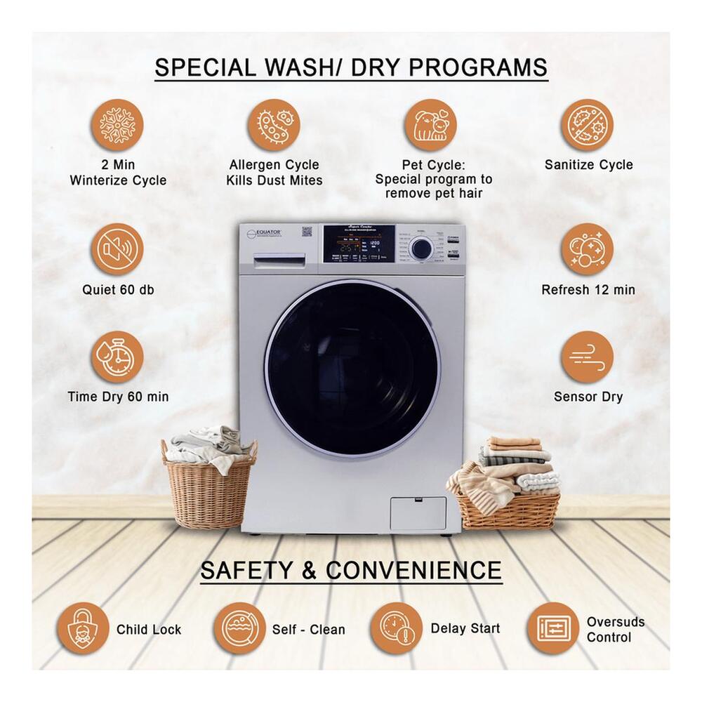 Equator EZ4800V 24 inch Front Load Electric Washer and Dryer Combo with 1.62 cu. ft. Capacity, Vented, Dual Fans, Anti-Bacterial Drum Baffle, Sanitize Cycle