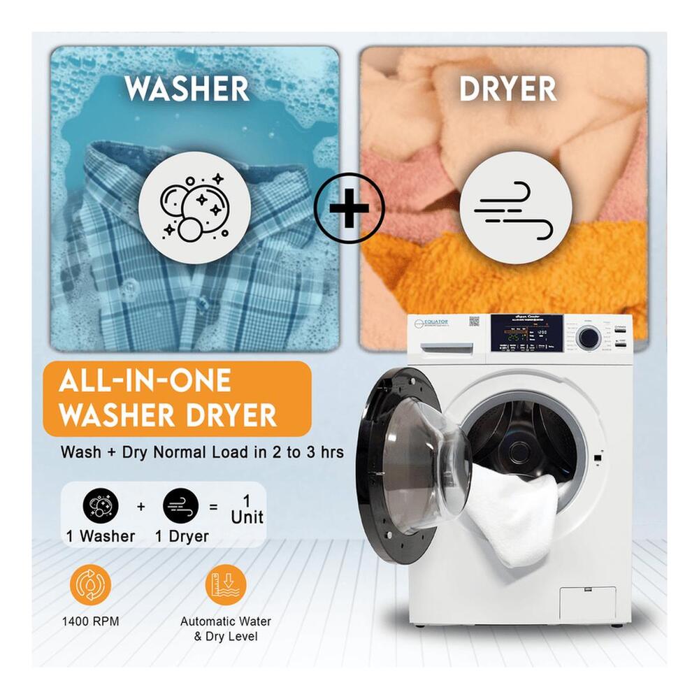Equator EZ4800V 24 inch Front Load Electric Washer and Dryer Combo with 1.62 cu. ft. Capacity, Vented, Dual Fans, Anti-Bacterial Drum Baffle, Sanitize Cycle