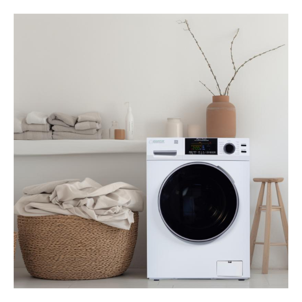 Equator EZ5500CV 24 inch Front Load Electric Washer and Dryer Combo with 1.9 cu. ft. Capacity, Ventless, Smart Technology, Anti Bacterial Drum Baffles, Child Lock , in White
