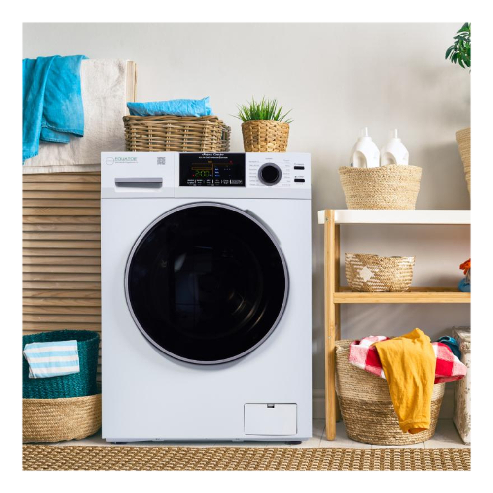 Equator EZ5500CV 24 inch Front Load Electric Washer and Dryer Combo with 1.9 cu. ft. Capacity, Ventless, Smart Technology, Anti Bacterial Drum Baffles, Child Lock , in White