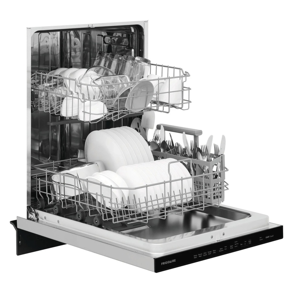 Frigidaire-FDSP4401AS-open tilted view with utensils