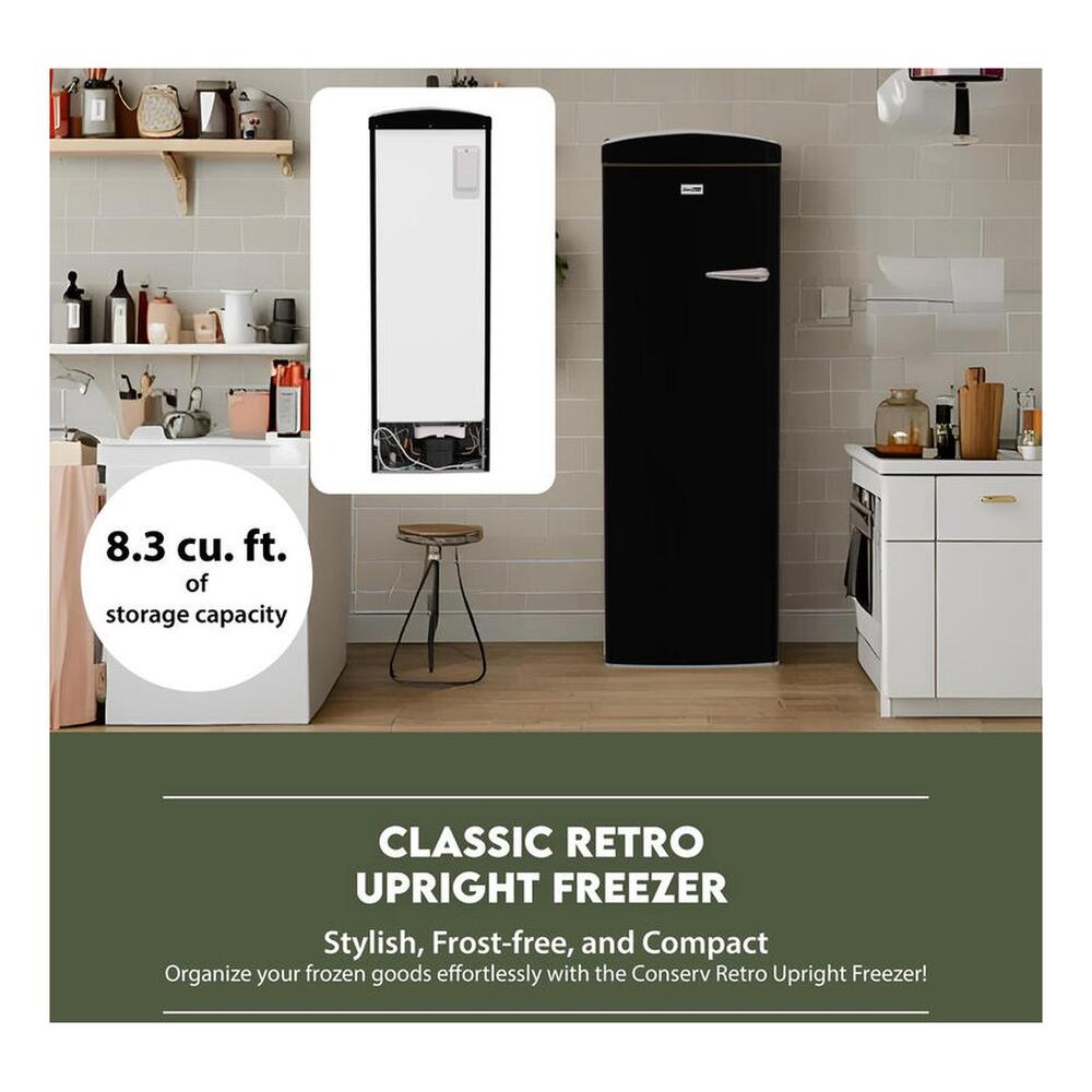 Equator FF830 Conserv Compact 24 inch Freestanding Classic Retro Upright Freezer with 8.3 cu. ft. Capacity, Adjustable Feet, Electronic Temperature Control, Rust Proof Handle