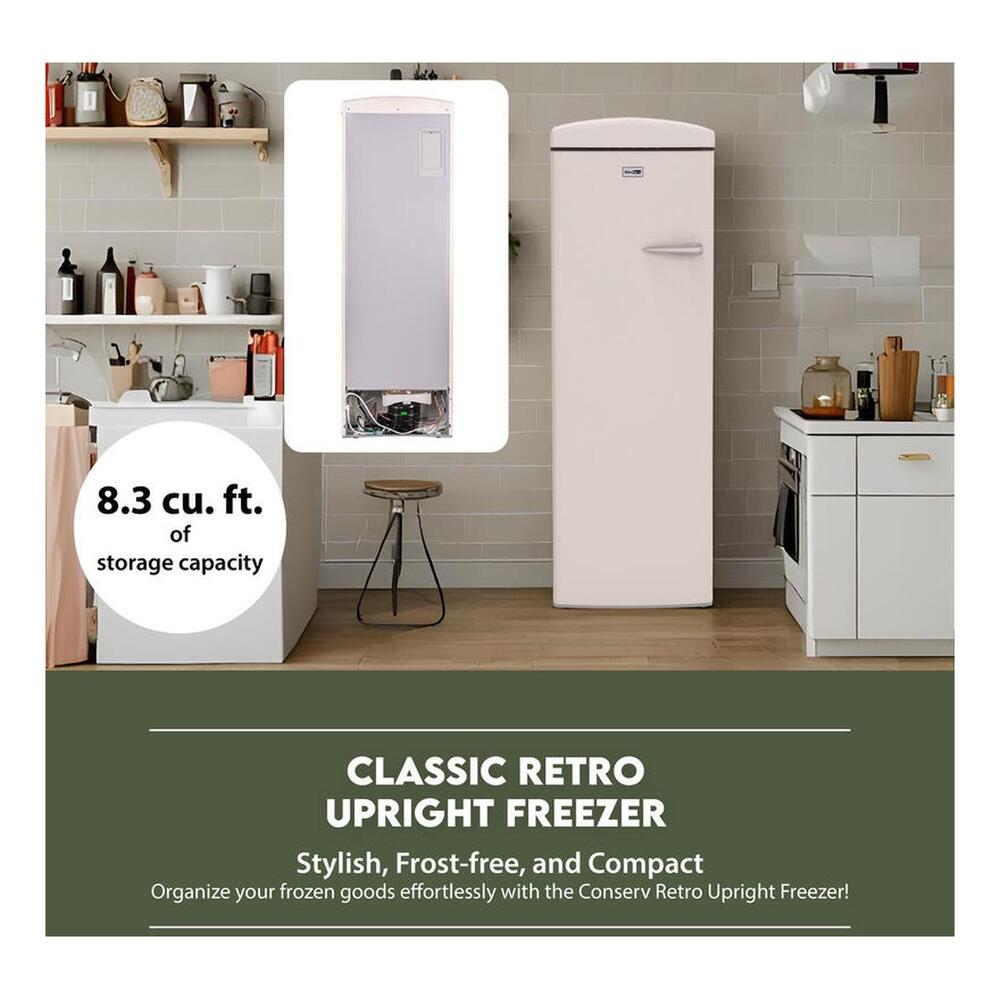 Equator FF830 Conserv Compact 24 inch Freestanding Classic Retro Upright Freezer with 8.3 cu. ft. Capacity, Adjustable Feet, Electronic Temperature Control, Rust Proof Handle