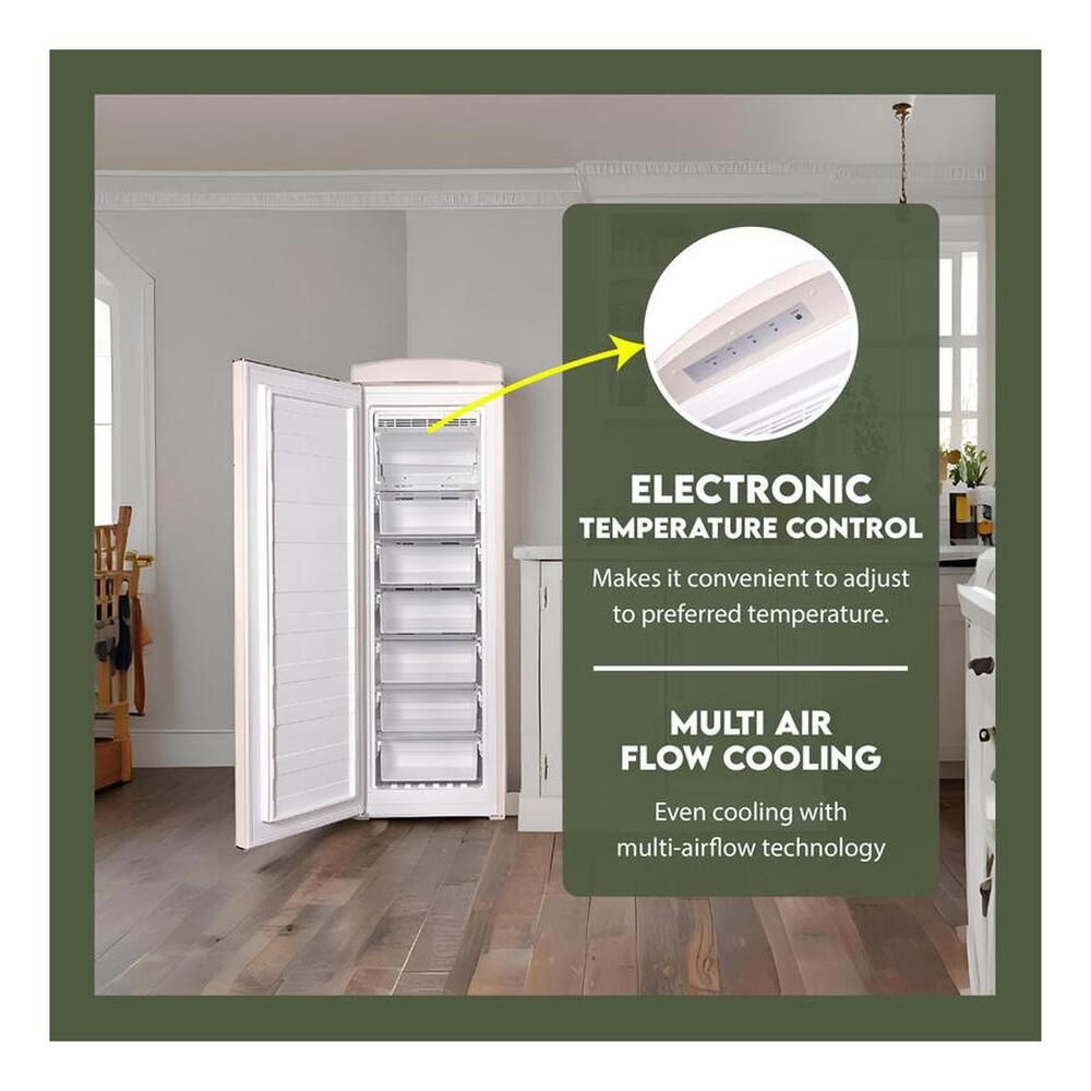 Equator FF830 Conserv Compact 24 inch Freestanding Classic Retro Upright Freezer with 8.3 cu. ft. Capacity, Adjustable Feet, Electronic Temperature Control, Rust Proof Handle