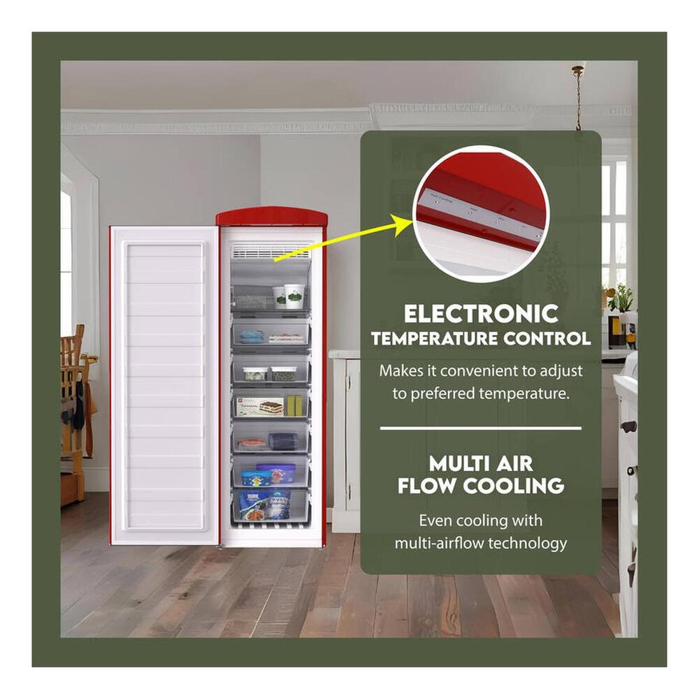 Equator FF830 Conserv Compact 24 inch Freestanding Classic Retro Upright Freezer with 8.3 cu. ft. Capacity, Adjustable Feet, Electronic Temperature Control, Rust Proof Handle
