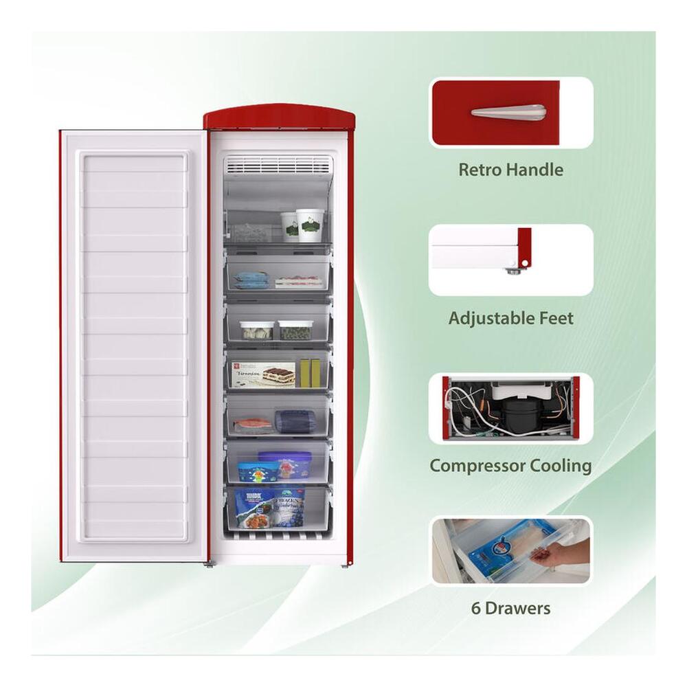 Equator FF830 Conserv Compact 24 inch Freestanding Classic Retro Upright Freezer with 8.3 cu. ft. Capacity, Adjustable Feet, Electronic Temperature Control, Rust Proof Handle
