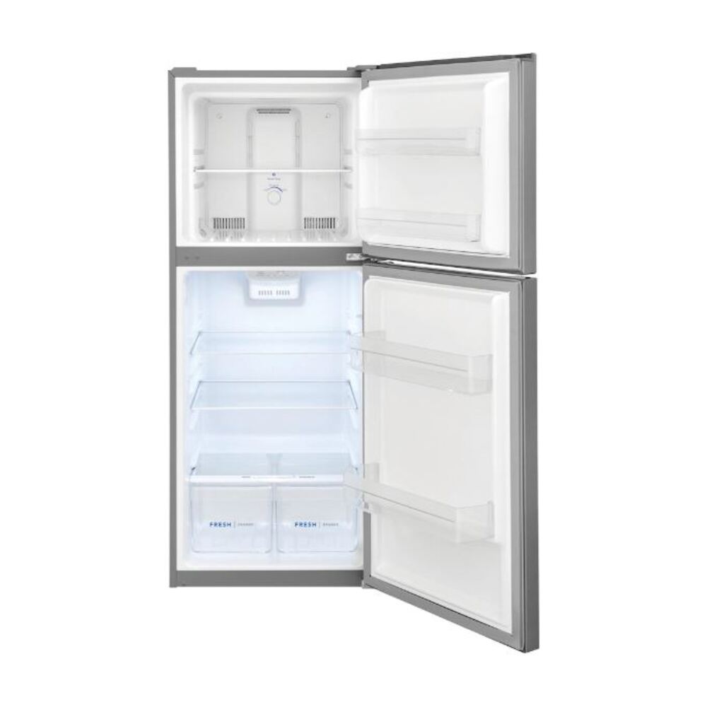 Frigidaire FFET1022UV 24 Inch Top Freezer Refrigerator with 10 cu. ft. Storage Capacity, Garage Ready, Frost-Free, LED Interior Lighting, Reversible Door, Adjustable Glass Shelves in Stainless Steel