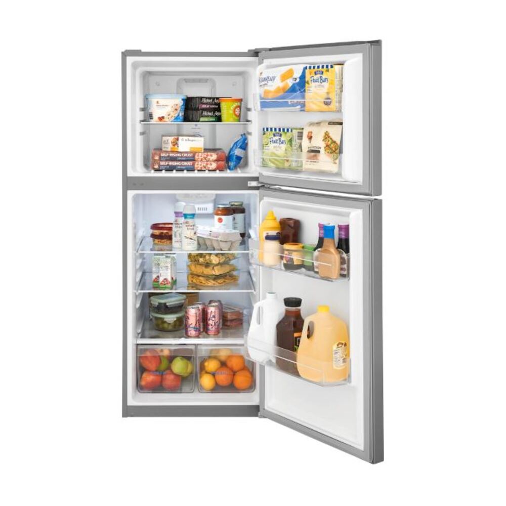 Frigidaire FFET1022UV 24 Inch Top Freezer Refrigerator with 10 cu. ft. Storage Capacity, Garage Ready, Frost-Free, LED Interior Lighting, Reversible Door, Adjustable Glass Shelves in Stainless Steel