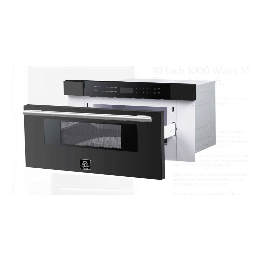 Forno FMWDR3000 30 Inch Built-In Microwave with 1.2 cu. ft. Capacity, 1000 Watts Cooking Power, 11 Power Levels, Safety Lock, LED Interior Lighting