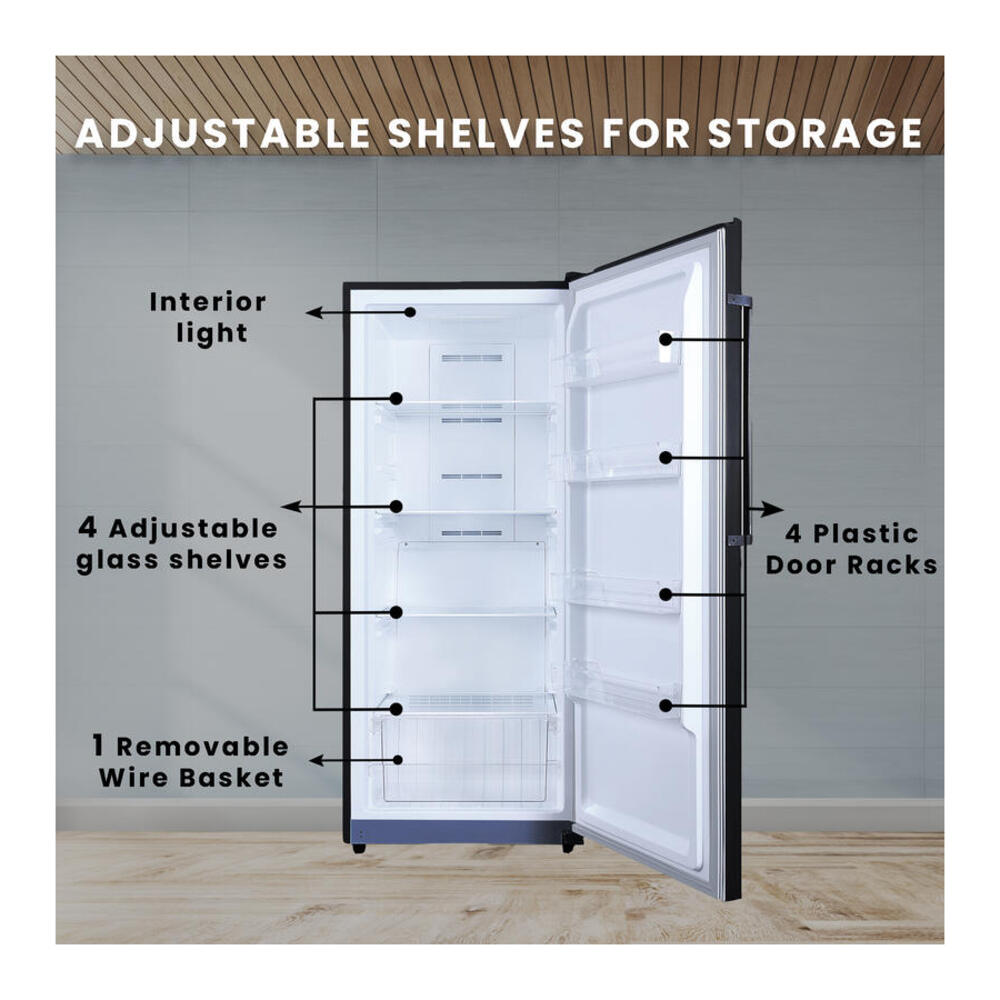 Equator FR1400 Conserv 28 inch Freestanding Upright Freezer with 14 cu. ft. Capacity, Interior LED Light, Digital Door Display, Adjustable Shelves