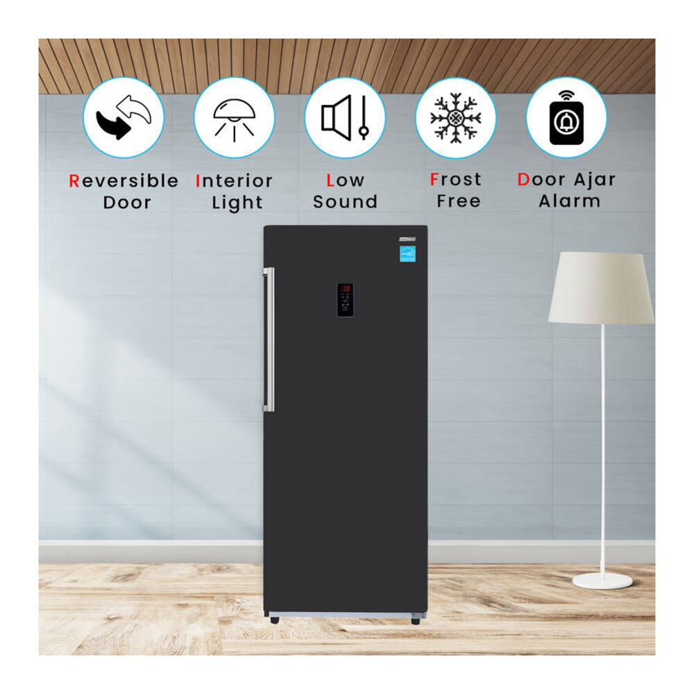 Equator FR1400 Conserv 28 inch Freestanding Upright Freezer with 14 cu. ft. Capacity, Interior LED Light, Digital Door Display, Adjustable Shelves
