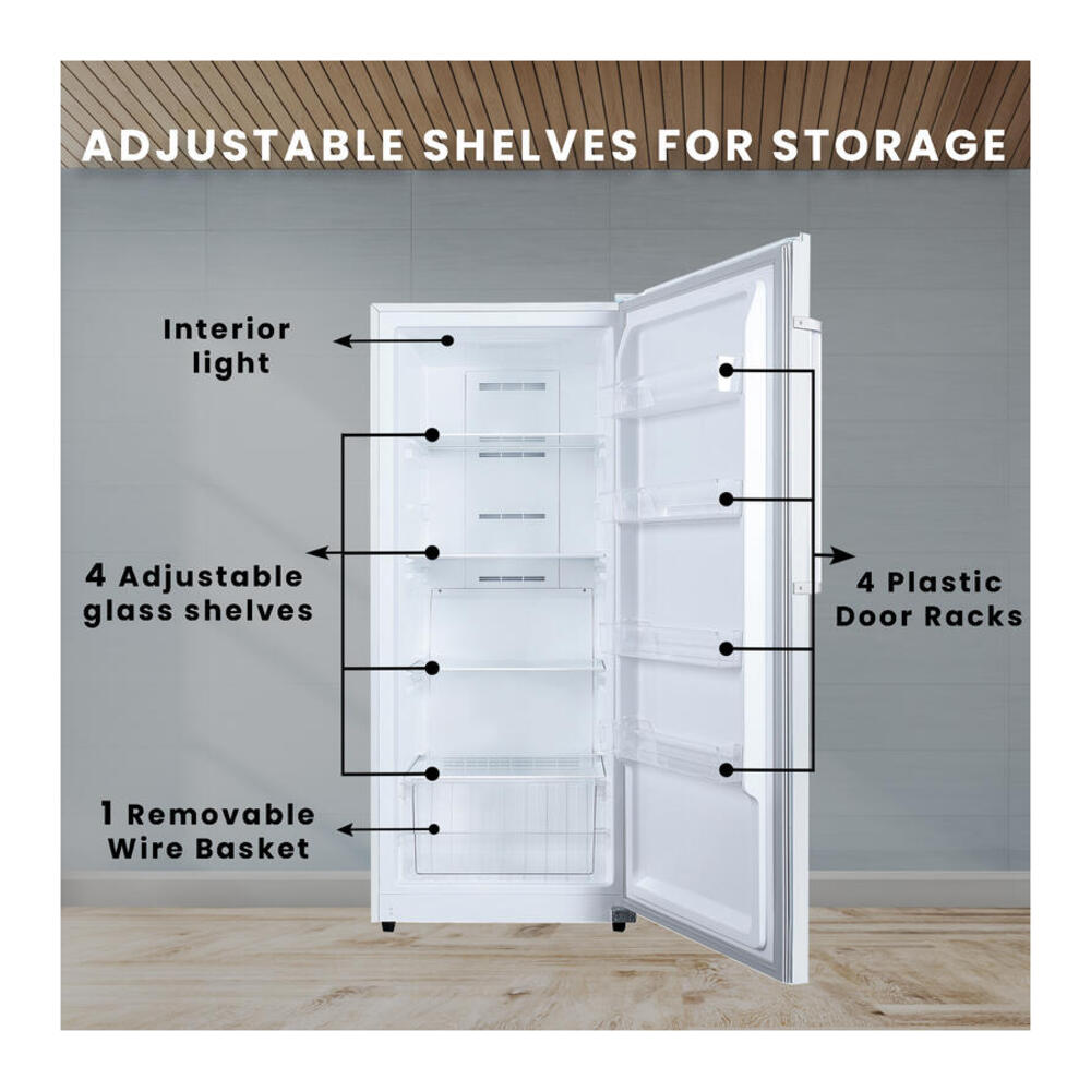 Equator FR1400 Conserv 28 inch Freestanding Upright Freezer with 14 cu. ft. Capacity, Interior LED Light, Digital Door Display, Adjustable Shelves