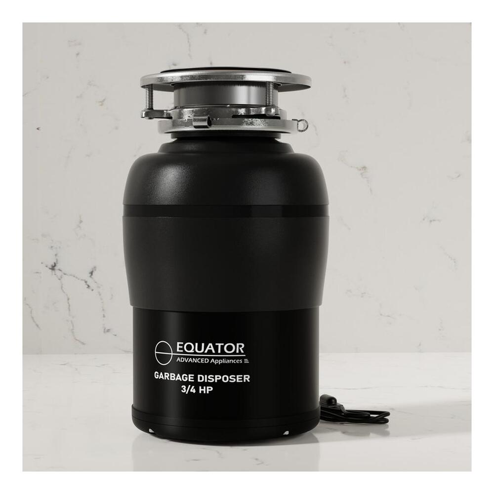 Equator GD075 8 inch Garbage Disposer, Continuous Feed Operation, 2 Stage Grinding System , Removable Water Baffle, in Black