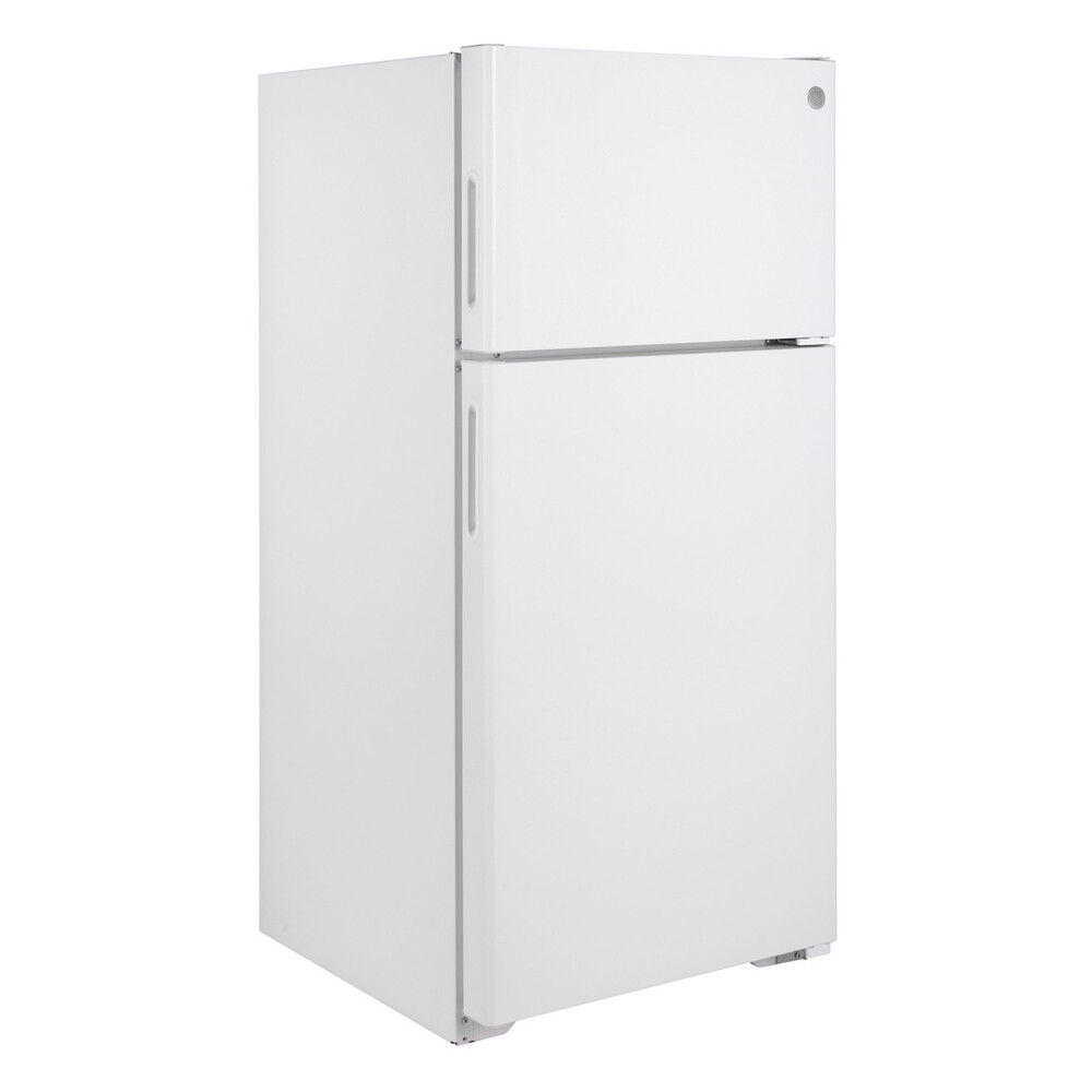 GE GPE17CTNRWW 28 Inch Top Freezer Refrigerator with 16.6 cu. ft. Storage Capacity, LED Lighting, Adjustable Wire Shelves, Upfront Temperature Controls, Crisper Drawer in White