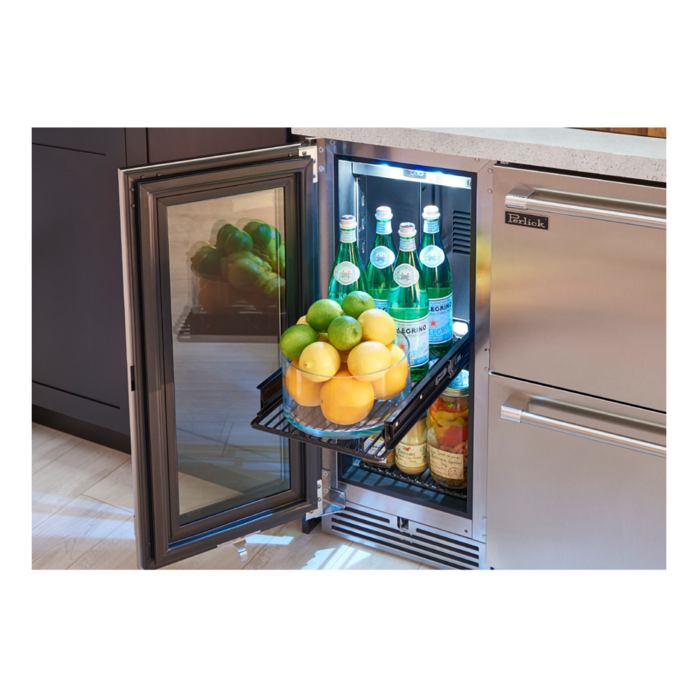 Perlick HP15RS41 Signature 15 inch Indoor Build-in Refrigerator with 2.8 cu. ft. Capacity, LED Display Lighting, Superior Durability, Audible Door Alarm, in Stainless Steel
