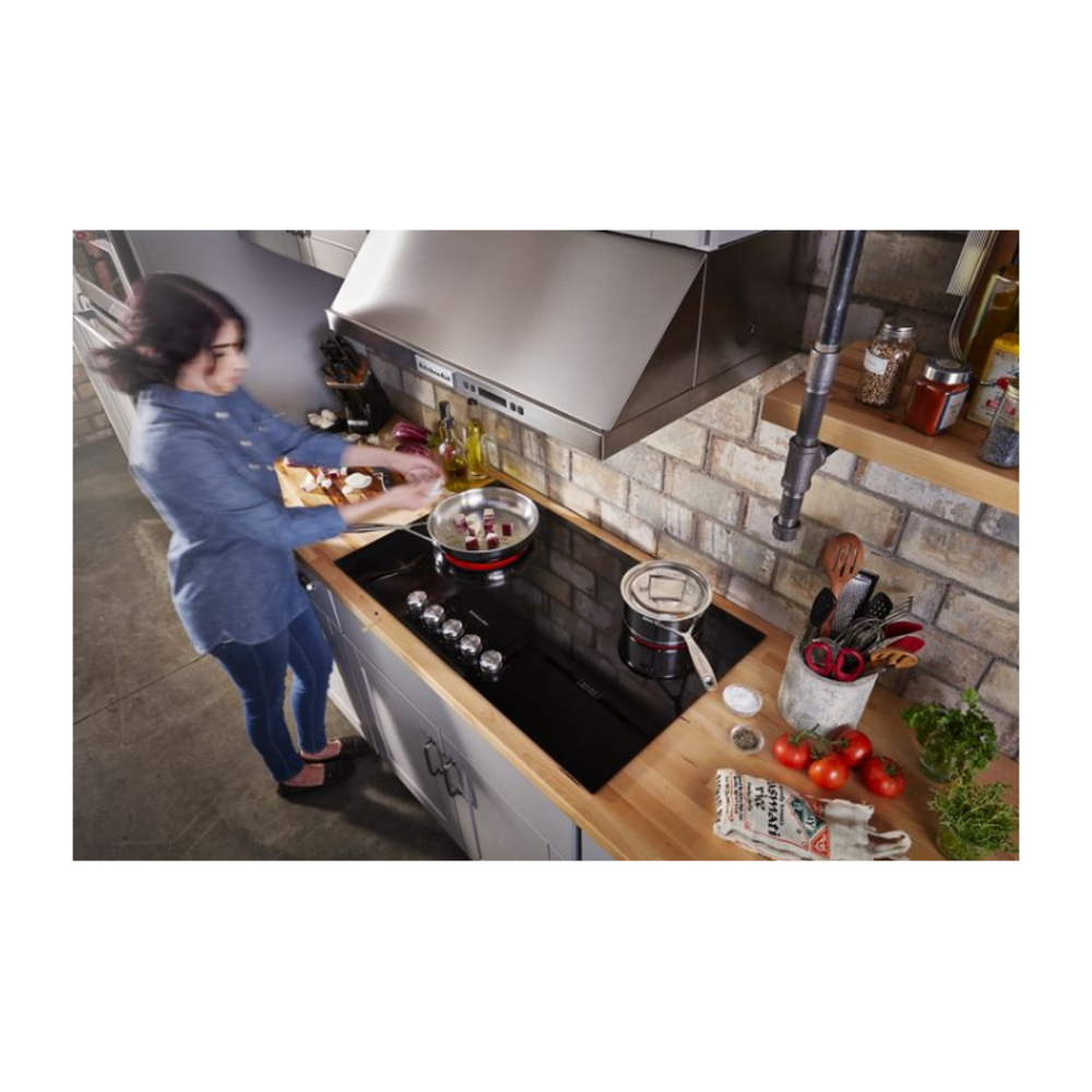 Kitchenaid-KCES556HSS-modern kitchen with electric cooktop