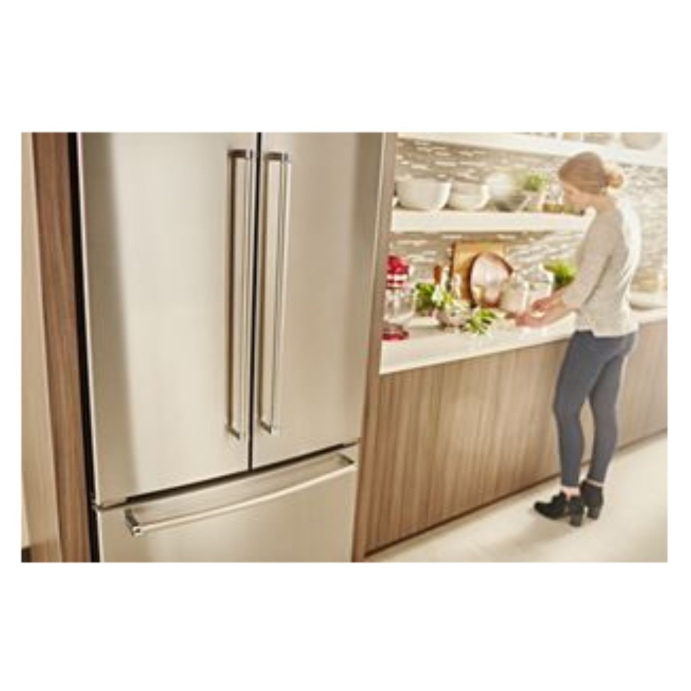 KitchenAid-KRFC300ESS-kitchen view with refrigerator