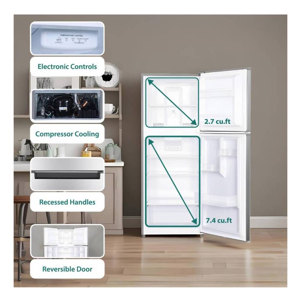 Equator MDRF1010ES Conserv 24 inch Freestanding / Built-in Top Freezer Refrigerator with 10.1 cu.ft Capacity, No Frost, Crisper, Reversible Door, in Stainless Steel
