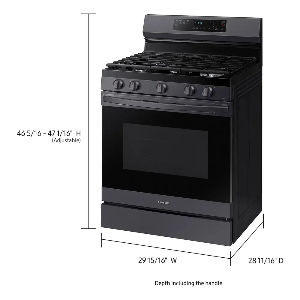 Samsung NX60A6511S 30 inch Smart Freestanding Gas Range with 5 Burners, 6 cu. ft. Oven Capacity, Convection, Removable Non-Stick Griddle, Storage Drawer and Air Fry