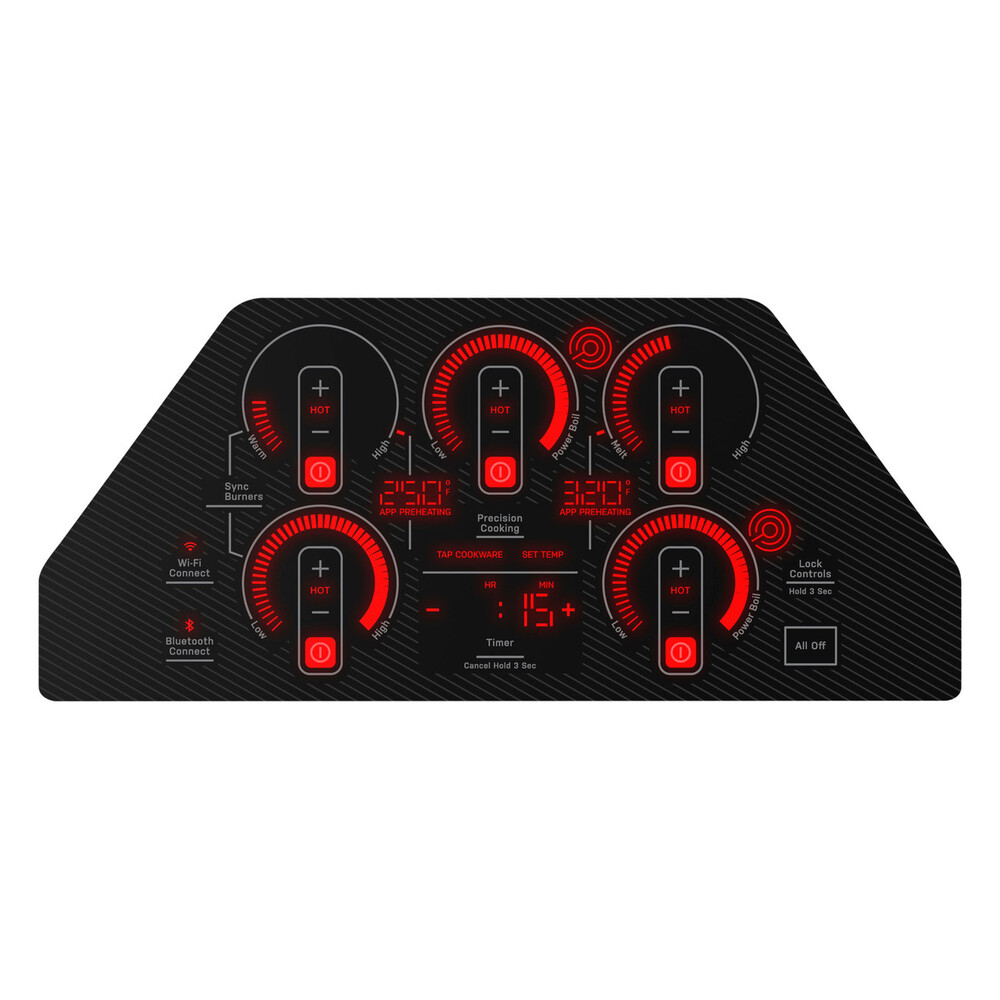 GE Profile PEP9036STSS 36 inch Built-In Touch Control Electric Cooktop with 5 Elements, Stainless Steel on Black