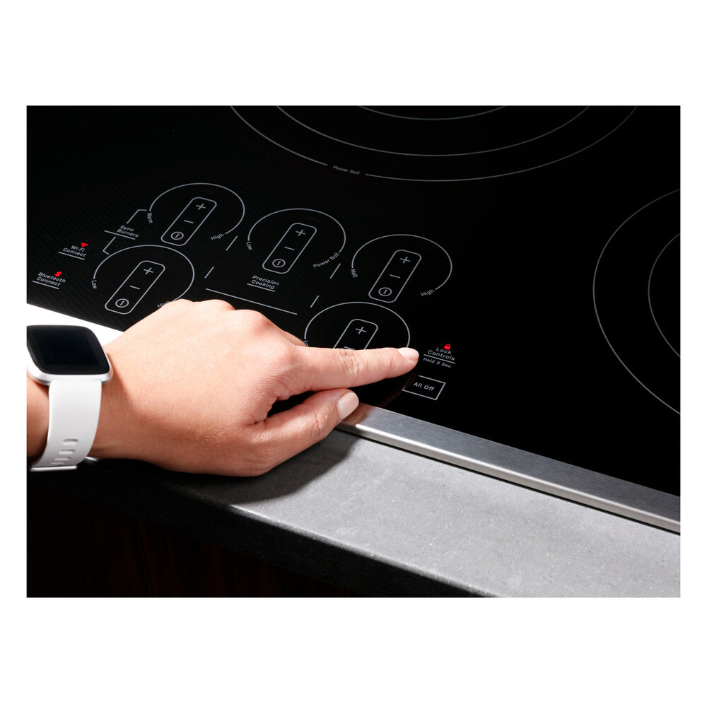 GE Profile PEP9036STSS 36 inch Built-In Touch Control Electric Cooktop with 5 Elements, Stainless Steel on Black