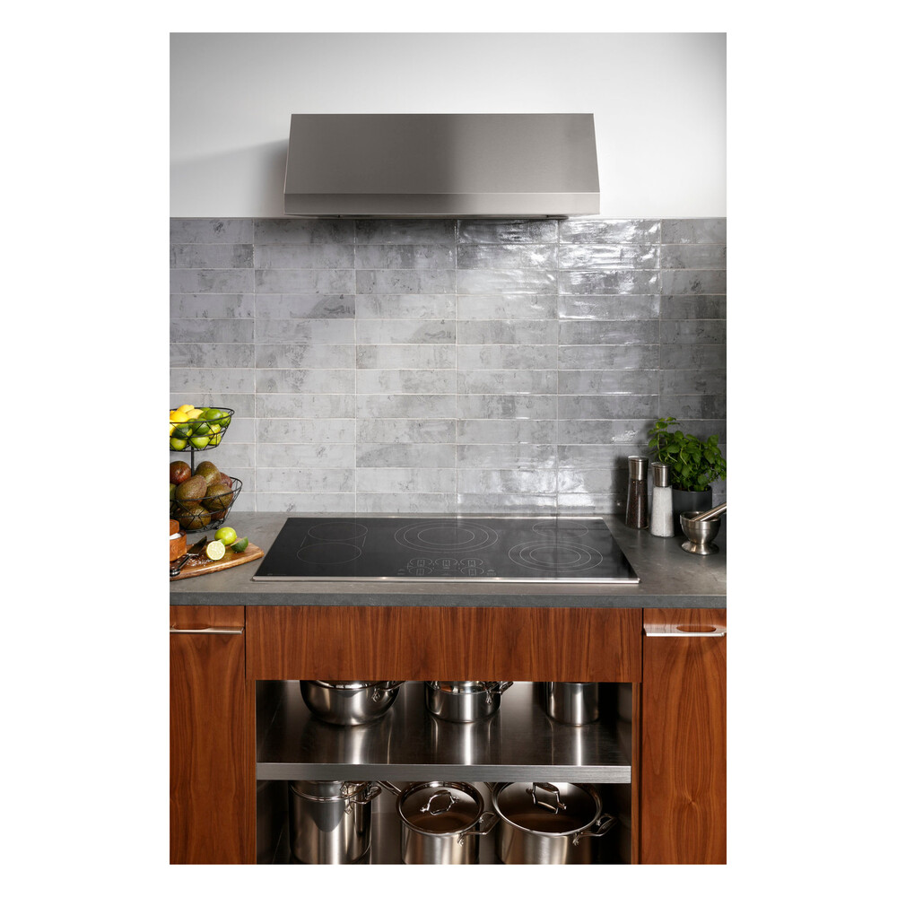 GE Profile PEP9036STSS 36 inch Built-In Touch Control Electric Cooktop with 5 Elements, Stainless Steel on Black