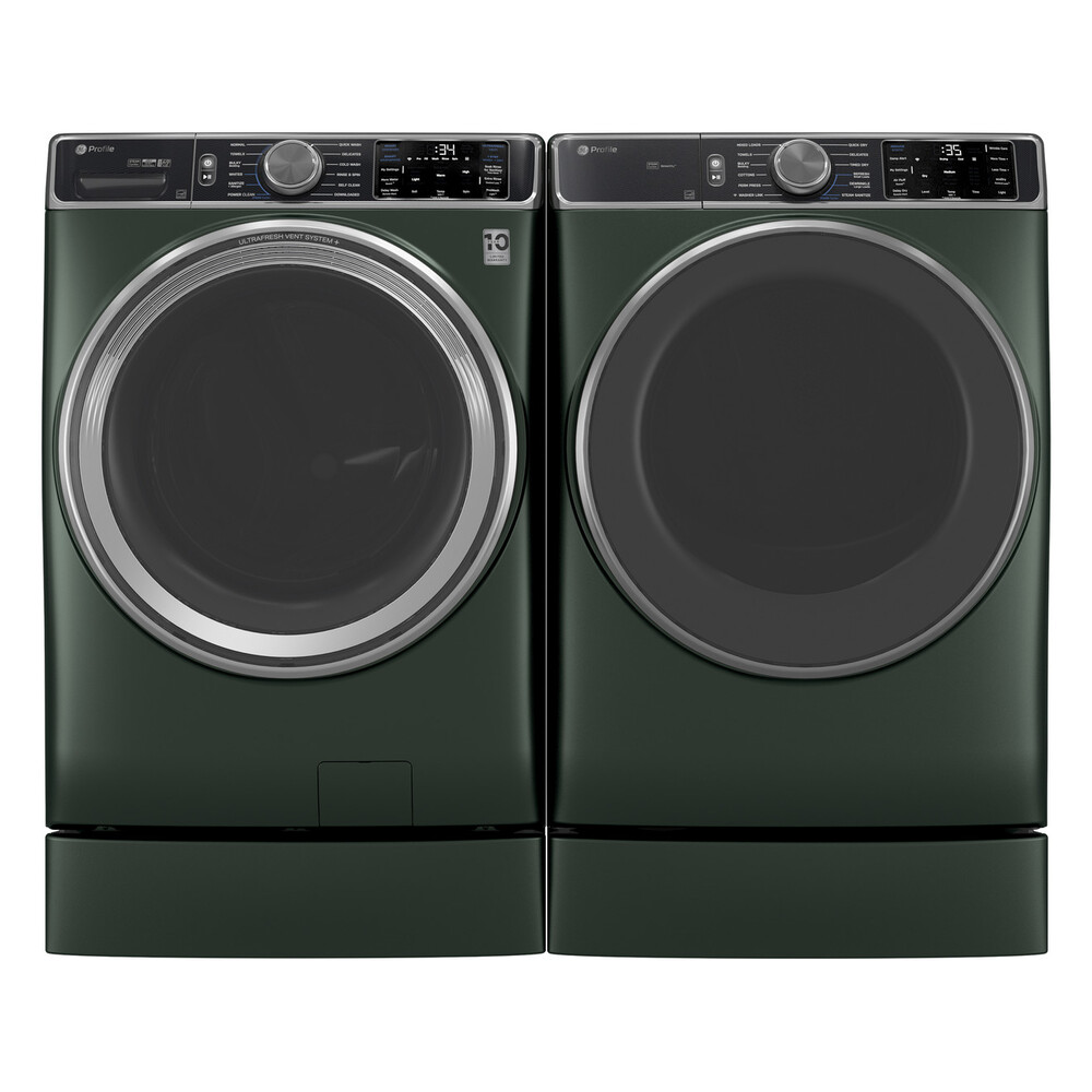 GE Profile-PFD95ESPWGN-with washer and risers