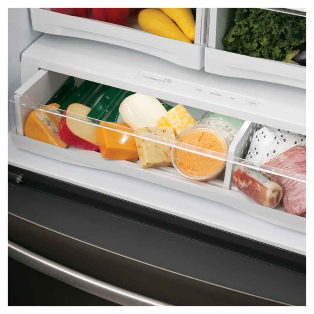 GE-PFE28KBLTS-Full-width electronic temperature-controlled drawer with LED lights