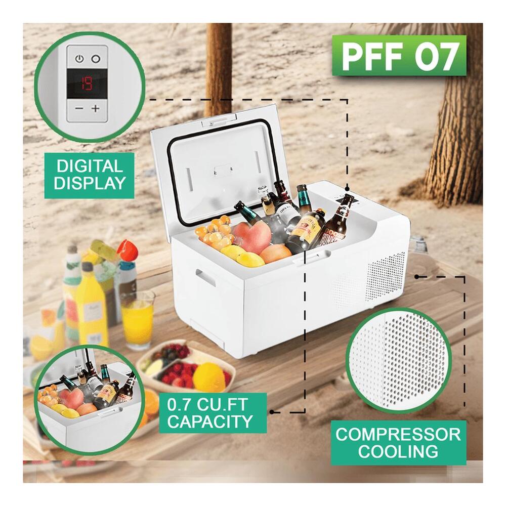 Equator PFF07 23 inch Rolling Fridge-Freezer Portable Casters Retractable Handle, with 0.7 cu. ft. Capacity, Compressor Cooling, Digital Display, Temperature Control, in White