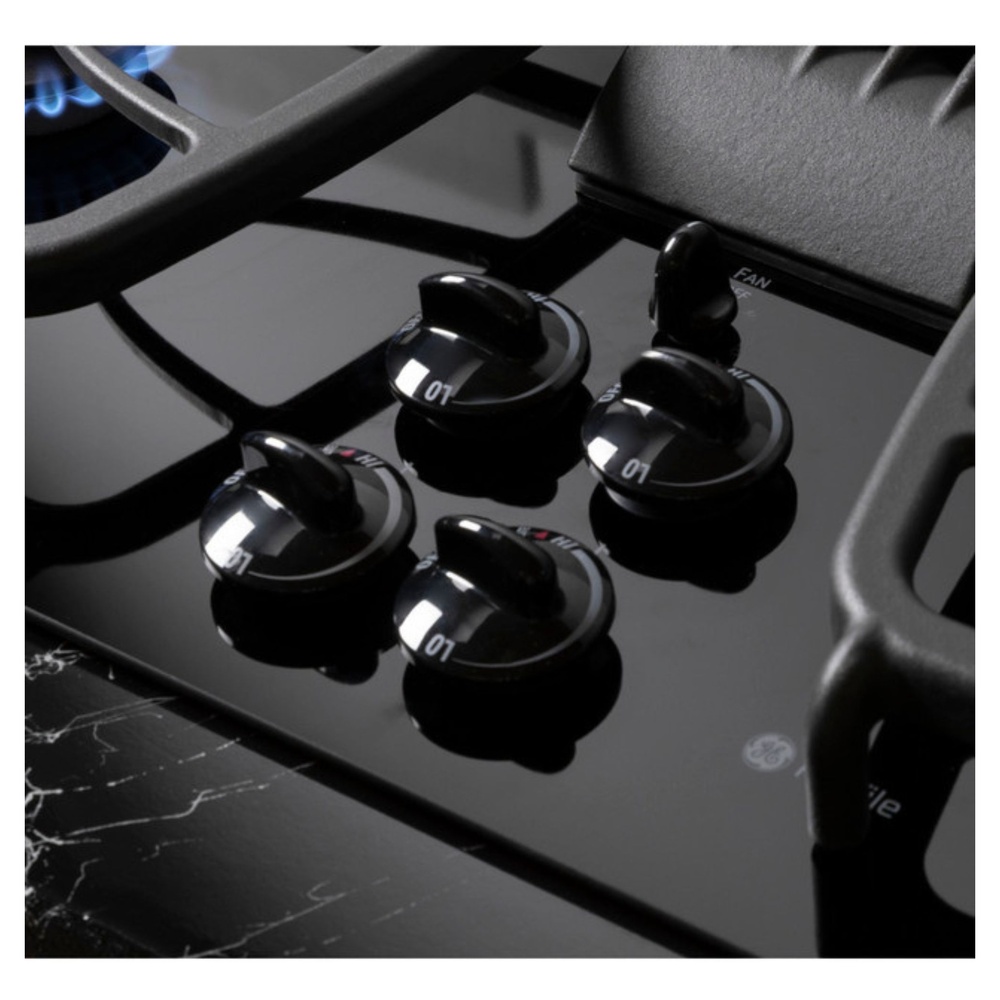 GE-PGP9830DRBB-Knob controls with black glass surface