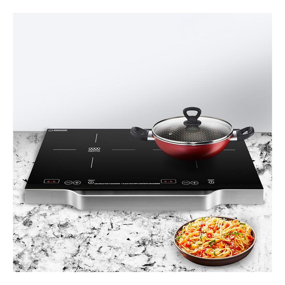 Equator PIC200N 21" Portable Induction Cooktop with 2 Elements, Dual Burners, Touch Controls, 6 Heat Levels, in Black
